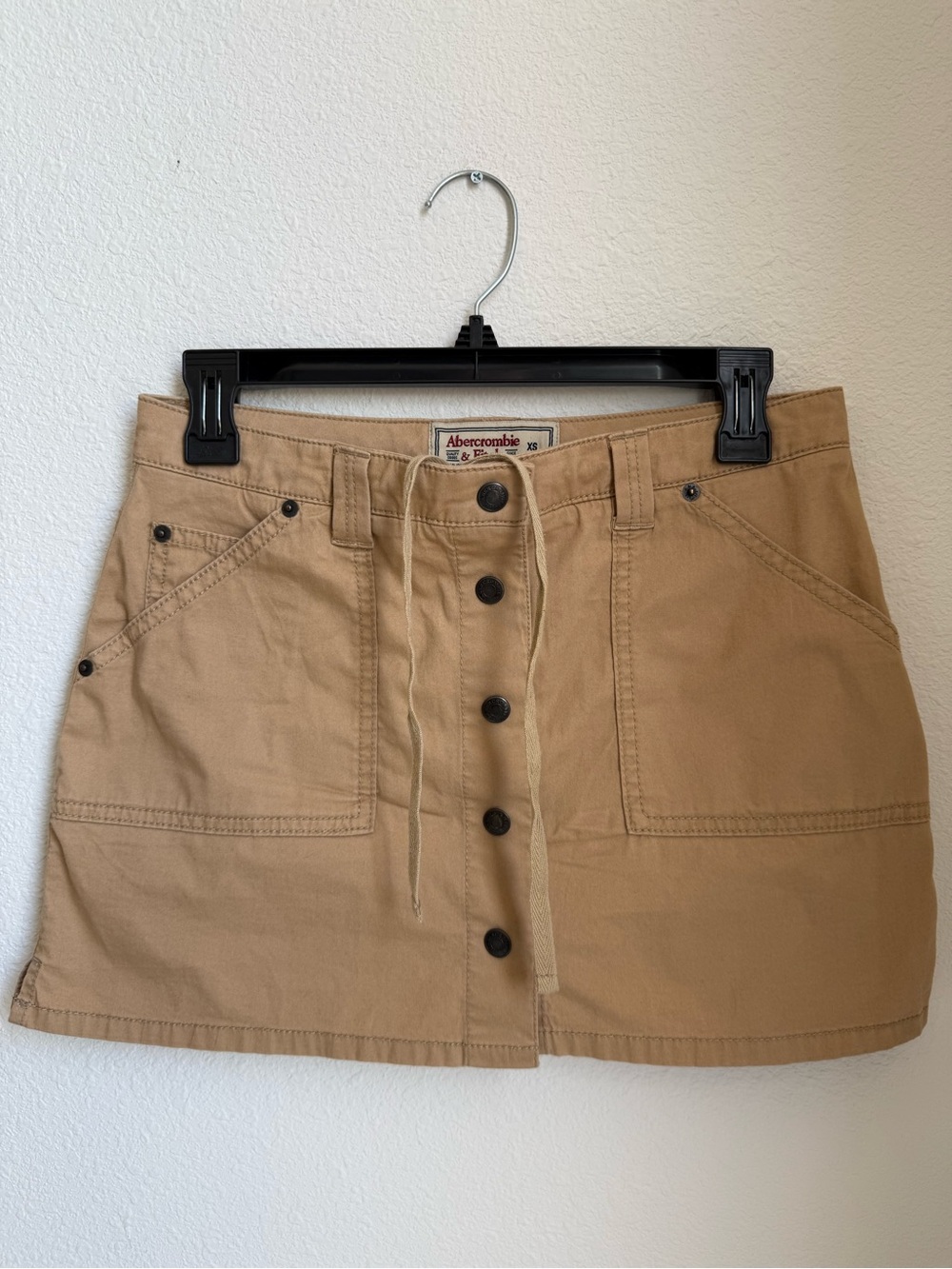 Vintage Y2K Abercrombie & Fitch Tan Button-Front Utility Cargo Mini Skirt EUC